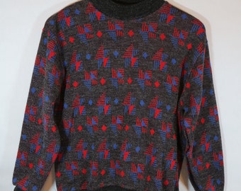 Vintage 70s 80s Abstract Print Pullover Sweater Size Small