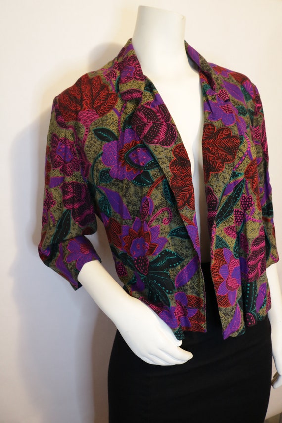 Vintage 80s 90s Dark Floral Print Pattern Blazer - image 1