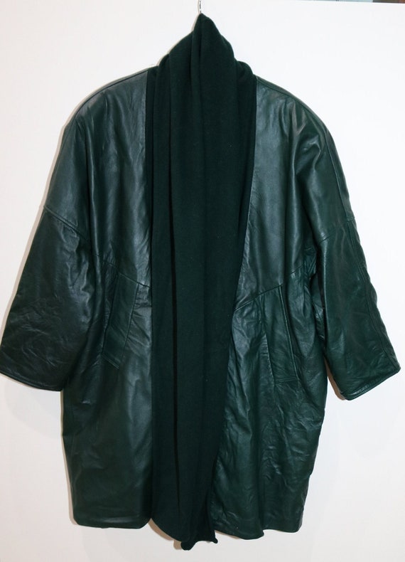Vintage Green Leather Oversized Coat