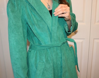 Vintage 80s Green Suede Long Coat