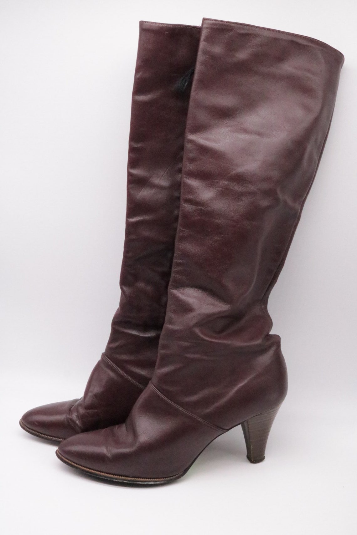 Vintage 80s 90s Cobbies Maroon Leather Knee High Boots Size 8 | Etsy