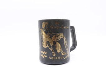 Vintage Federal Milk Glass Black Gold Aquarius Zodiac Zodiac Mug