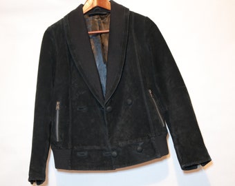 Vintage 80s 90s Black Suede Knit Blazer Jacket