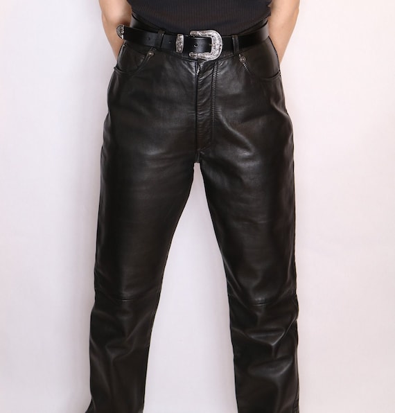 Vintage 2000s Y2k Black Leather High Waisted Pants - Etsy