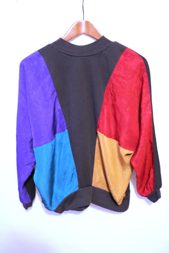 Vintage 80s Color Block Silk Pullover Sweater