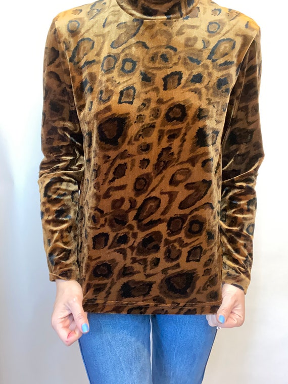 Vintage 70s 80s Style High Neck Brown Velvet Anim… - image 4