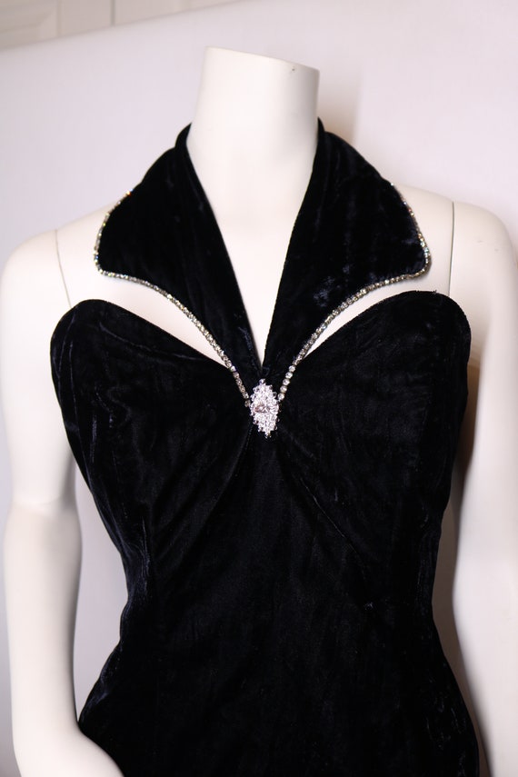 Vintage 90s Black Velvet Faux Collared Dress - image 3