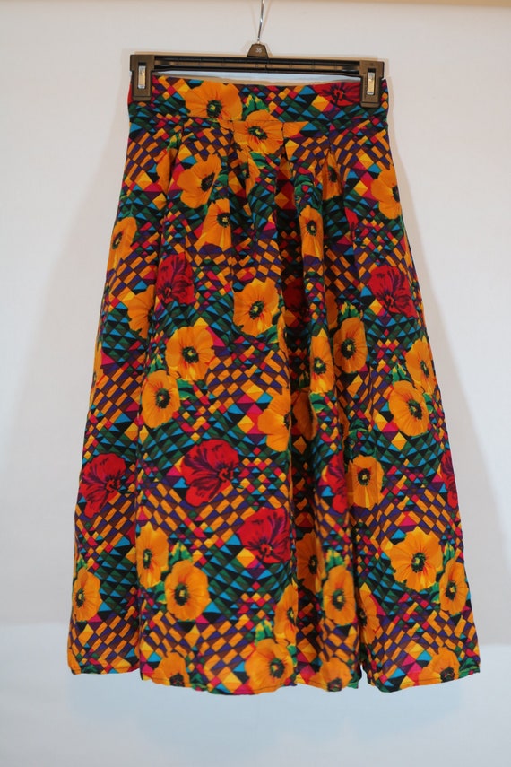 Vintage 80s 90s Abstract Floral Print Mid Length S