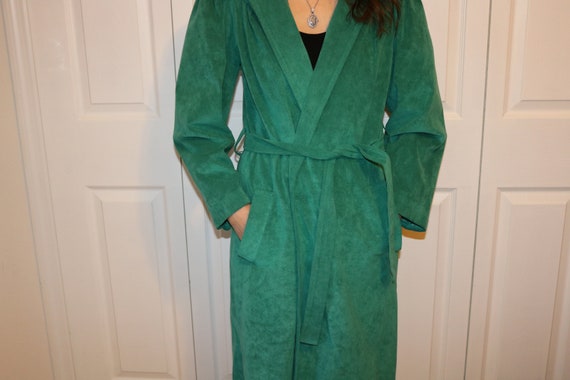 Vintage 80s Green Suede Long Coat - image 3