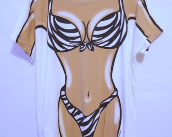 Vintage 80s 90s Oversized Bikini Body Bathing Suit Cover Up Graphic Tee