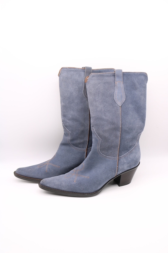 Vintage Style Franco Sarto Blue Suede Boots Size … - image 1
