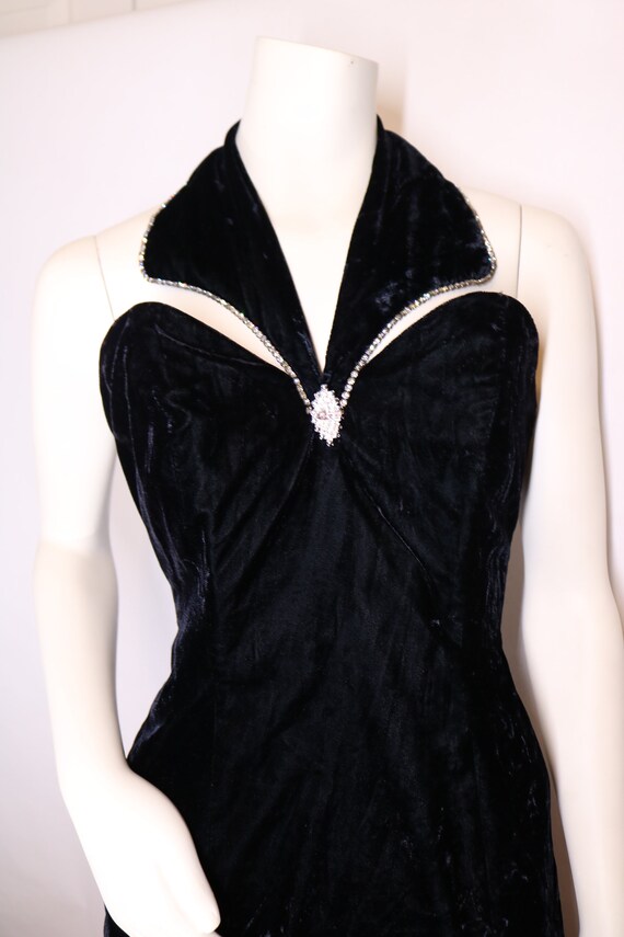 Vintage 90s Black Velvet Faux Collared Dress - image 5