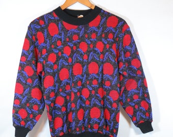 Vintage 70s 80s Cherry Print Pullover Sweater Size Small