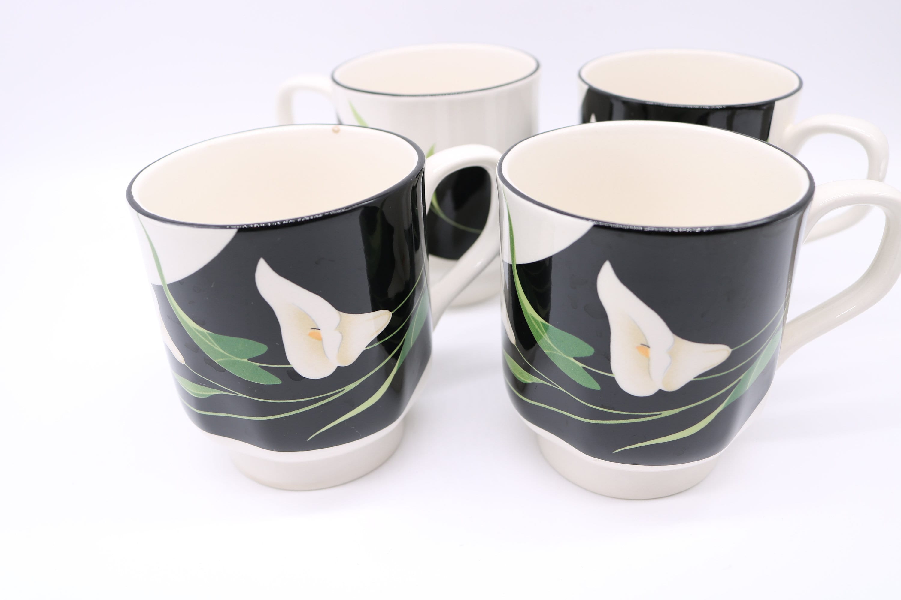 Vintage Sango Quadrille Black Lillies Semi Porcelain Mugs - Etsy