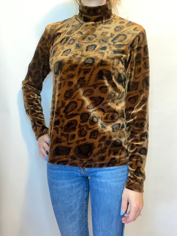 Vintage 70s 80s Style High Neck Brown Velvet Anim… - image 2