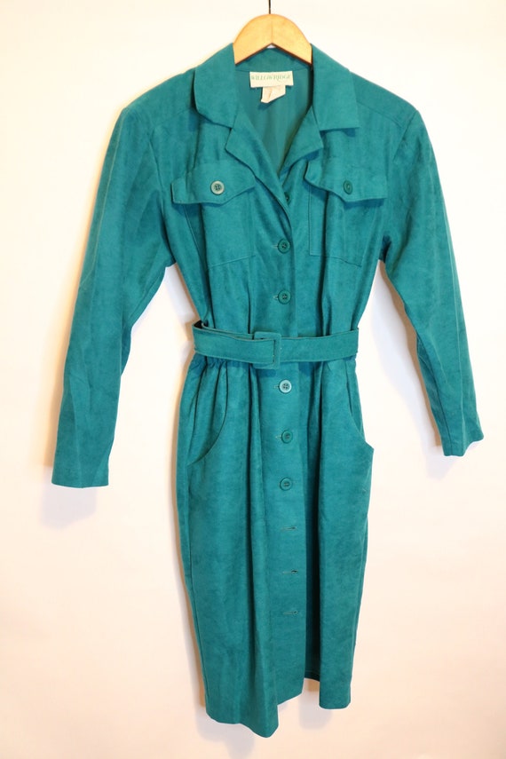 Vintage 80s Teal Turquoise Belted Dress