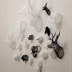 Stag Head Trophy Large 3D Print Wire Faceted Wall Mounted Sculpture. image 2