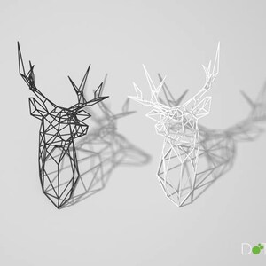 Stag Head Trophy Large 3D Print Wire Faceted Wall Mounted Sculpture. image 3