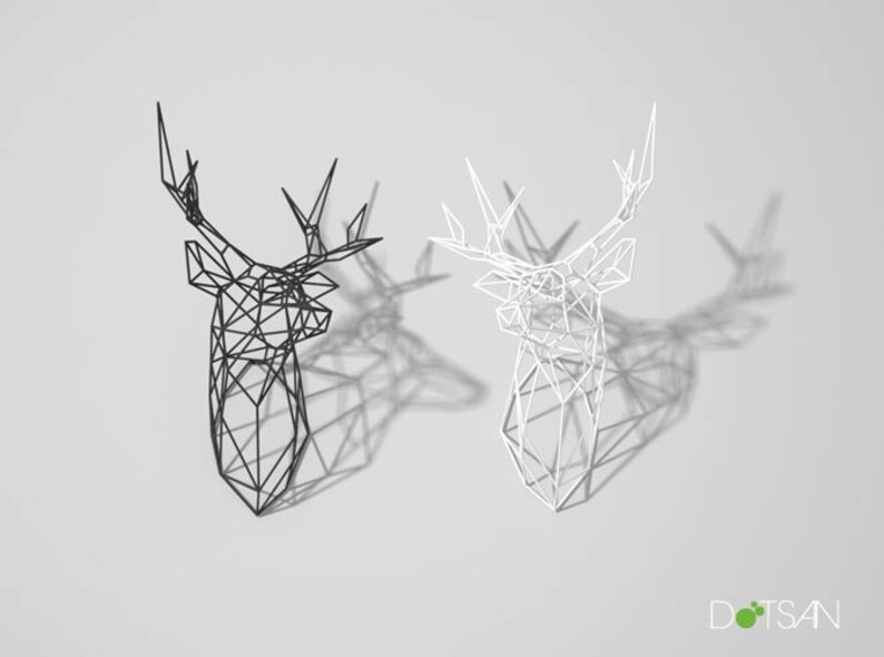 Stag Head Trophy Large 3D Print Wire Faceted Wall Mounted Sculpture. image 3