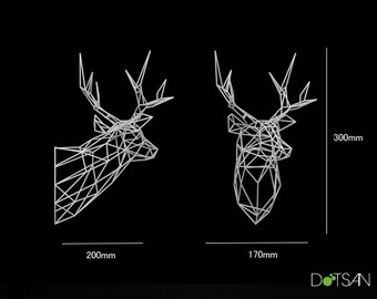 Stag Deer Trophy Head Large 3D Print Wire Faceted Wall Mounted Sculpture