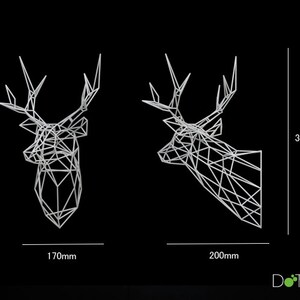 Stag Head Trophy Large 3D Print Wire Faceted Wall Mounted Sculpture. image 1