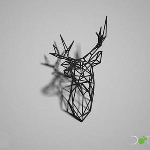 Black 3D Printed Stag Deer Trophy Head Facing Right
