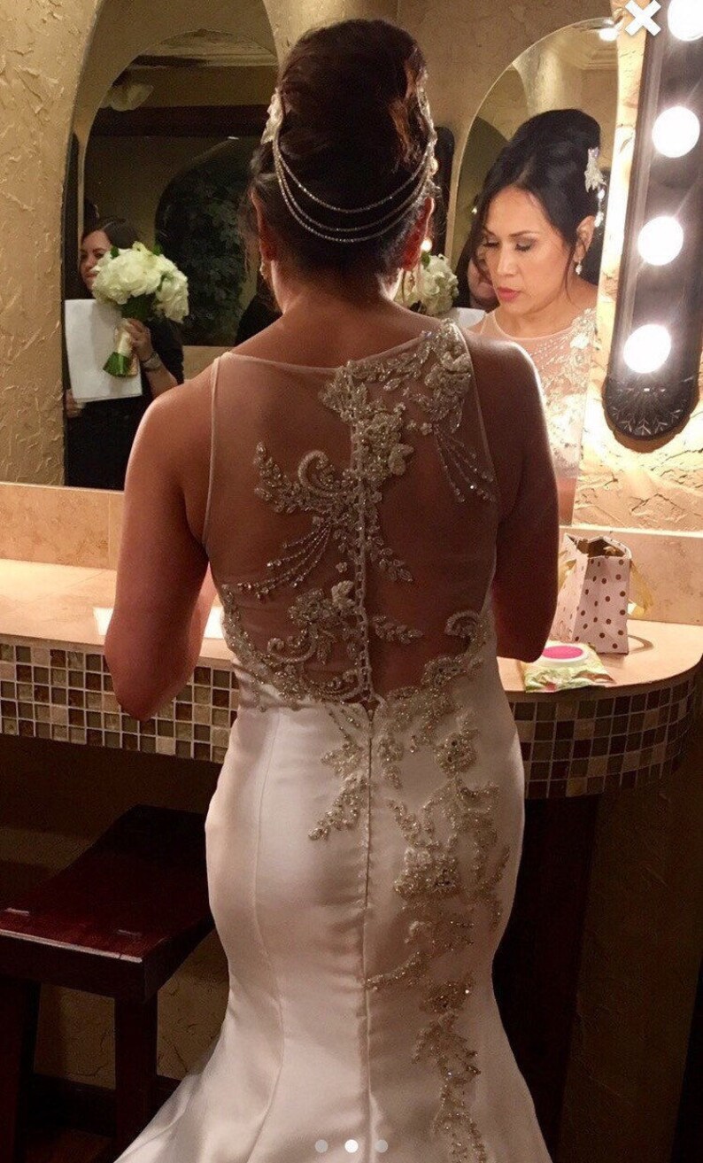 Boho- Halo Headpiece Flower Lace Embroidery Bridal Rhinestone Chain Headpiece Ivory Lace Flower Chain ~LEAH~ Bridal Chain Headband