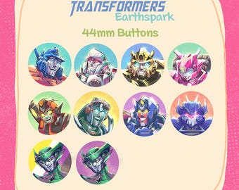 Transformers Earthspark Pin Back Buttons 44mm