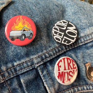 Anti Electric Car CEO Buttons 3 pack