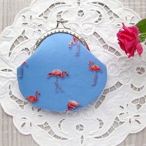 Porta-moedas com flamingos, Conjunto de casamento, Flamingo rosa, Bolsa com pássaros tropicais, Algo azul, Presente de verão para madrinhas, Bolsa para moedas