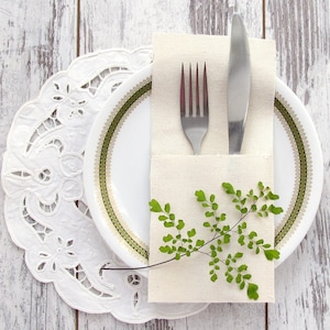 Wedding cutlery holders, Burlap Silverware holders, White table decor, Shabby chic home decor, Rustic wedding, Cream table decoration