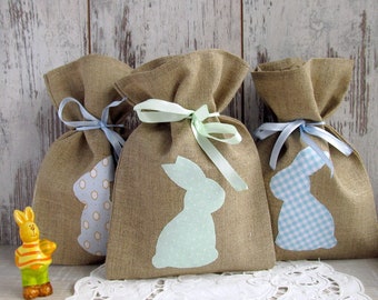 Easter Bunny bag, Easter Rabbit basket, Candy gift bag, Personalized Easter bag, Easter burlap bag, Rustic treat bag, Baptism favor bags