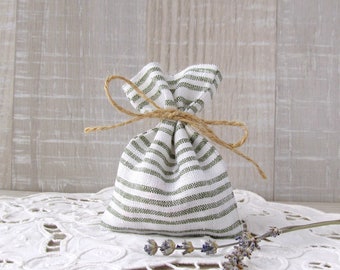 10 Linen favor bags, Wedding gift pouches, Striped candy packing, Shower baptism gift bags, Fabric birthday bags, Minimalist linen bags