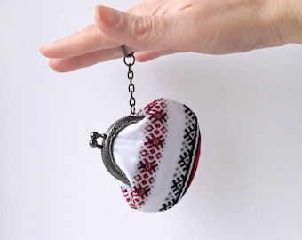 Small Ethnic Ukrainian coin purse, Keychain purse, Red and black proposal ring case, Cotton USB pouch, Folk fob purse