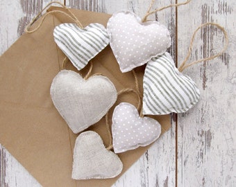 Linen Hearts, Home Ornament, Scandinavian Style Decor, Valentines Day gifts, Christmas Tree Decoration, Rustic Wedding Love Hearts, Two Size