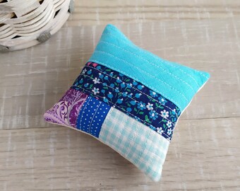 Patchwork Sewing Pincushion: Turquoise Floral Needle Holder