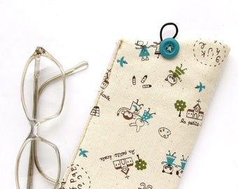 Eyeglass Case animals, Cream glasses case, Eye glass holder with Funny animals, Turquoise green eyewear holder, Brown kitten, Kawaii gift