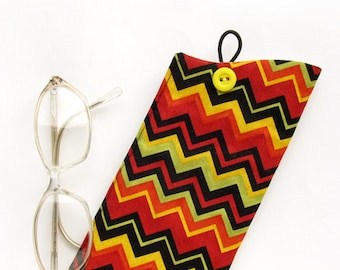 Glasses Case, Chevron eyeglass case, soft case, orange, black, red autumn, Halloween gift