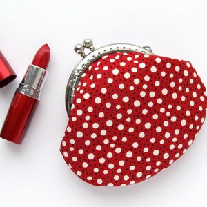 Bright red coin purse with polka dots, Pin-up style purse, Red and white change pouch, Retro style gift for her, Kiss lock frame purse
