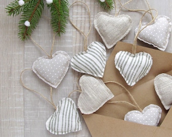 Linen Hearts Ornament, Home Decor Scandinavian Style, Valentine's Day Gift, Rustic Christmas, Wedding Favor Decoration