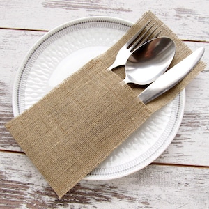 6 - Rustic burlap cutlery holders, wedding silverware holders