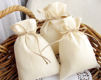 Baptism favor bags, Wedding gift pouches, Ivory cotton sachets, Muslin candy bag, Hessian party bags, Birthday gift packing - 4 x 6