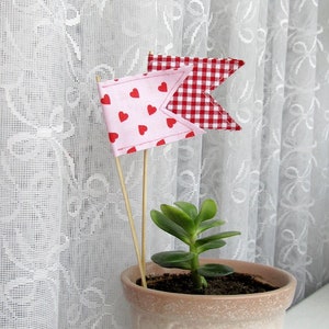 Happy Flags Valentine's Day, red heart, pink decorations handmade SET of 5 image 1