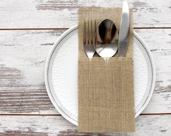 20 Burlap silverware holders, Wedding cutlery holders, Rustic silverware holders, Wedding table decor