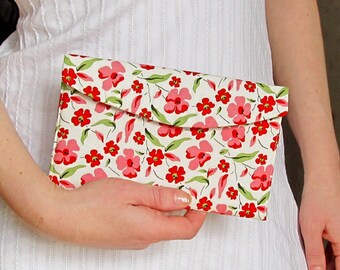 Red bridesmaid clutch, Floral wedding purse, Bridal clutch, Summer wedding clutch, Pink makeup bag, Wedding favor gift, Mother Day gift