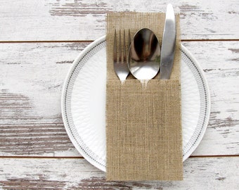 100 Rustic silverware holders, burlap dinner cutlery holders, wedding table decor