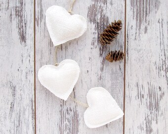 Christmas Ornaments, Burlap rustic hearts, Valentines Day red decor, Christmas Home Decoration, White wedding love, Christmas gifts tags