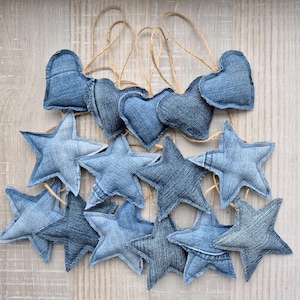 Denim stars, Christmas Ornaments, Boho Home Decor, Jeans stars, Valentines Day gift, Wedding Love Decoration, Upcycle Denim, Recycle Jeans image 3