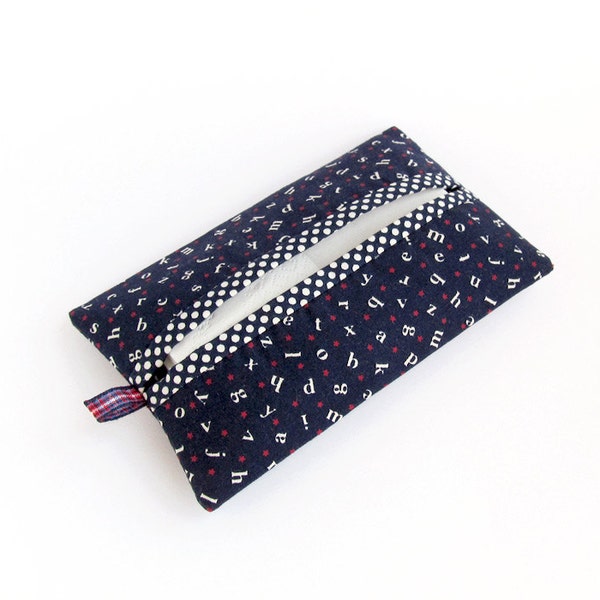 Travel Tissue Case ABC, Navy Blue Pocket Tissue Holder with the Letters