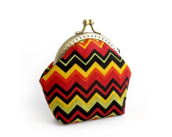 Chevron coin purse, Black and red autumn change pouch, Colorful zig zag wallet, Boho frame purse for her, Halloween gift